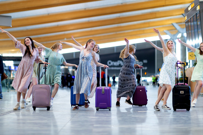 dancers perform for a a dance film for tilt 2022 at Oslo International airport